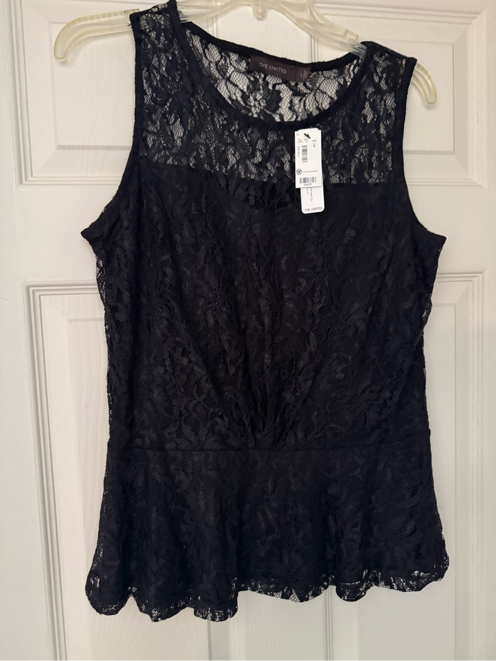 Black Lace Sleeveless Peplum Top from “The Limited” / Size Large / NWT